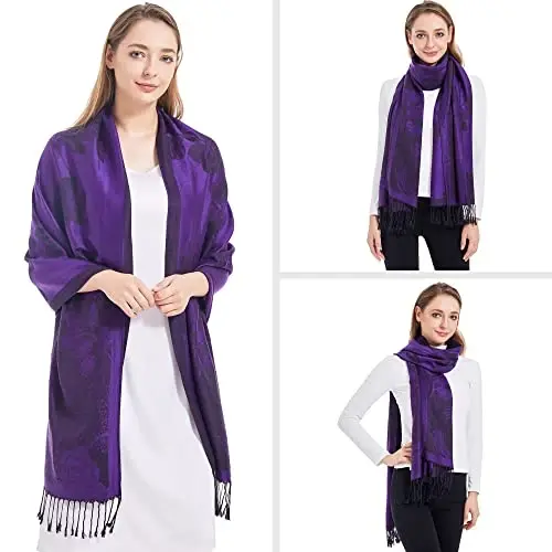 Ciormis Two Tone Silky Paisley PasModazoneina Shawl Scarf,Soft Women's Rave Jacquard PasModazoneinas Wrap Scarves - 3