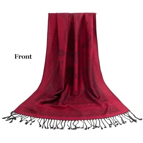 Ciormis Two Tone Silky Paisley PasModazoneina Shawl Scarf,Soft Women's Rave Jacquard PasModazoneinas Wrap Scarves - 3
