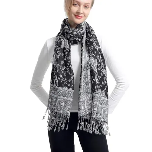 Ciormis Two Tone Silky Paisley PasModazoneina Shawl Scarf,Soft Women's Rave Jacquard PasModazoneinas Wrap Scarves - 3