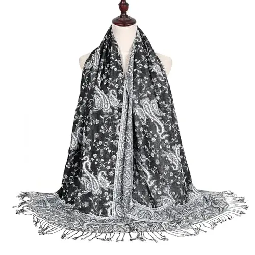Ciormis Two Tone Silky Paisley PasModazoneina Shawl Scarf,Soft Women's Rave Jacquard PasModazoneinas Wrap Scarves - 4