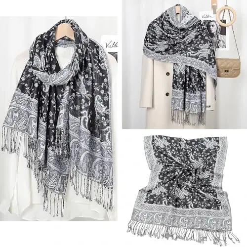 Ciormis Two Tone Silky Paisley PasModazoneina Shawl Scarf,Soft Women's Rave Jacquard PasModazoneinas Wrap Scarves - 5