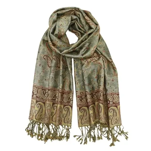 Ciormis Two Tone Silky Paisley PasModazoneina Shawl Scarf,Soft Women's Rave Jacquard PasModazoneinas Wrap Scarves - 1