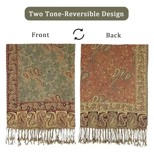 Ciormis Two Tone Silky Paisley PasModazoneina Shawl Scarf,Soft Women's Rave Jacquard PasModazoneinas Wrap Scarves - 3