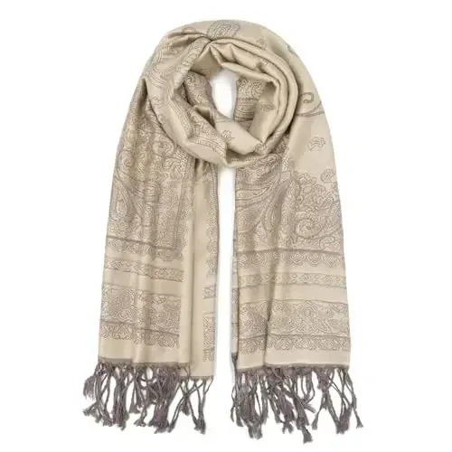 Ciormis Two Tone Silky Paisley PasModazoneina Shawl Scarf,Soft Women's Rave Jacquard PasModazoneinas Wrap Scarves - 1