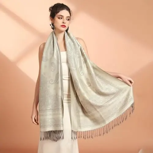 Ciormis Two Tone Silky Paisley PasModazoneina Shawl Scarf,Soft Women's Rave Jacquard PasModazoneinas Wrap Scarves - 3
