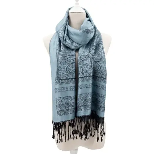 Ciormis Two Tone Silky Paisley PasModazoneina Shawl Scarf,Soft Women's Rave Jacquard PasModazoneinas Wrap Scarves - 4