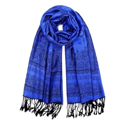 Ciormis Two Tone Silky Paisley PasModazoneina Shawl Scarf,Soft Women's Rave Jacquard PasModazoneinas Wrap Scarves - CIORMIS