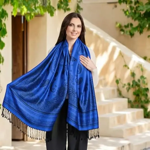Ciormis Two Tone Silky Paisley PasModazoneina Shawl Scarf,Soft Women's Rave Jacquard PasModazoneinas Wrap Scarves - 4