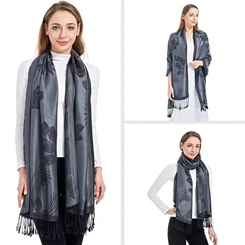 Ciormis Two Tone Silky Paisley PasModazoneina Shawl Scarf,Soft Women's Rave Jacquard PasModazoneinas Wrap Scarves - 3