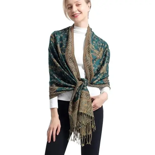 Ciormis Two Tone Silky Paisley PasModazoneina Shawl Scarf,Soft Women's Rave Jacquard PasModazoneinas Wrap Scarves - 3