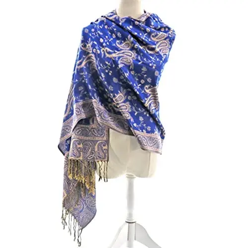 Ciormis Two Tone Silky Paisley PasModazoneina Shawl Scarf,Soft Women's Rave Jacquard PasModazoneinas Wrap Scarves - 4