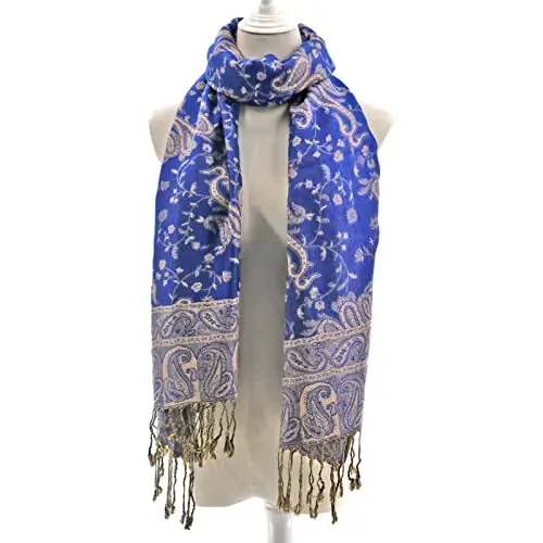 Ciormis Two Tone Silky Paisley PasModazoneina Shawl Scarf,Soft Women's Rave Jacquard PasModazoneinas Wrap Scarves - 5