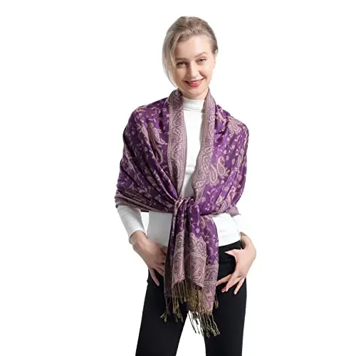 Ciormis Two Tone Silky Paisley PasModazoneina Shawl Scarf,Soft Women's Rave Jacquard PasModazoneinas Wrap Scarves - 2