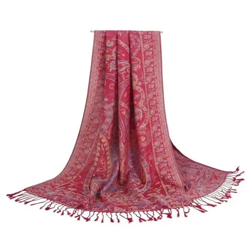 Ciormis Two Tone Silky Paisley PasModazoneina Shawl Scarf,Soft Women's Rave Jacquard PasModazoneinas Wrap Scarves - 3