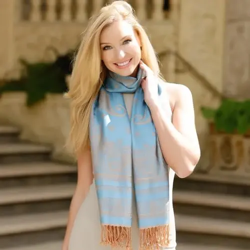 Ciormis Two Tone Silky Paisley PasModazoneina Shawl Scarf,Soft Women's Rave Jacquard PasModazoneinas Wrap Scarves - 3