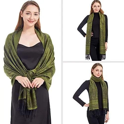 Ciormis Two Tone Silky Paisley PasModazoneina Shawl Scarf,Soft Women's Rave Jacquard PasModazoneinas Wrap Scarves - 3