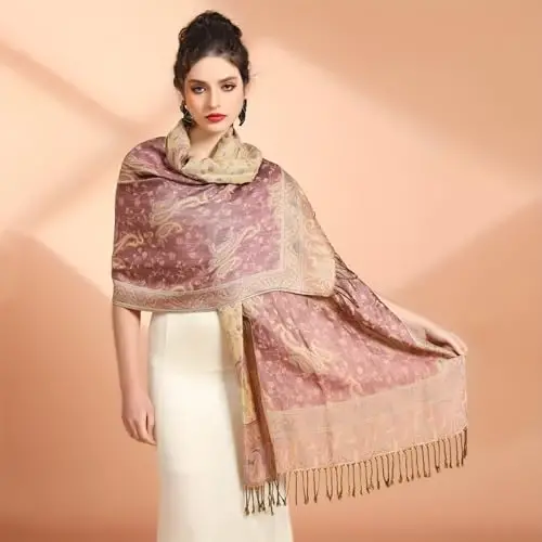 Ciormis Two Tone Silky Paisley PasModazoneina Shawl Scarf,Soft Women's Rave Jacquard PasModazoneinas Wrap Scarves - 5