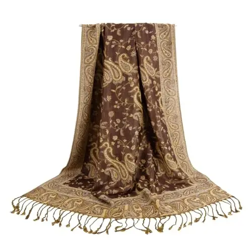 Ciormis Two Tone Silky Paisley PasModazoneina Shawl Scarf,Soft Women's Rave Jacquard PasModazoneinas Wrap Scarves - 3