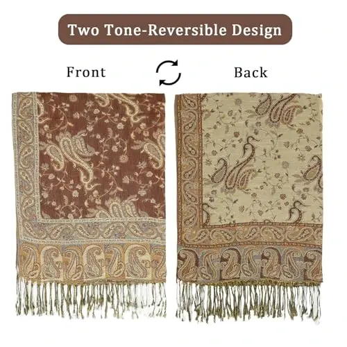 Ciormis Two Tone Silky Paisley PasModazoneina Shawl Scarf,Soft Women's Rave Jacquard PasModazoneinas Wrap Scarves - 5