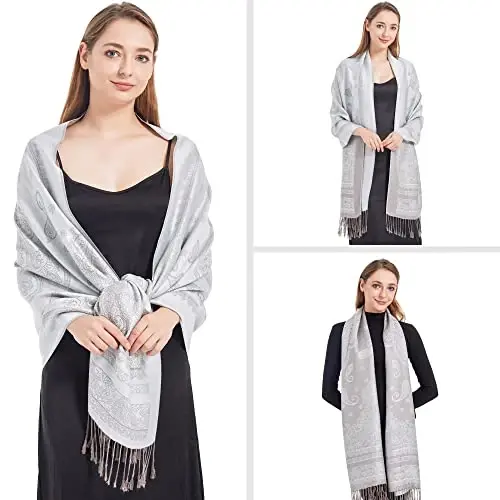 Ciormis Two Tone Silky Paisley PasModazoneina Shawl Scarf,Soft Women's Rave Jacquard PasModazoneinas Wrap Scarves - CIORMIS (1)