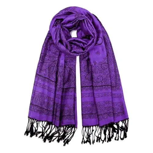Ciormis Two Tone Silky Paisley PasModazoneina Shawl Scarf,Soft Women's Rave Jacquard PasModazoneinas Wrap Scarves 
