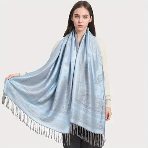 Ciormis Two Tone Silky Paisley PasModazoneina Shawl Scarf,Soft Women's Rave Jacquard PasModazoneinas Wrap Scarves - 5