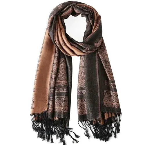 Ciormis Two Tone Silky Paisley PasModazoneina Shawl Scarf,Soft Women's Rave Jacquard PasModazoneinas Wrap Scarves 