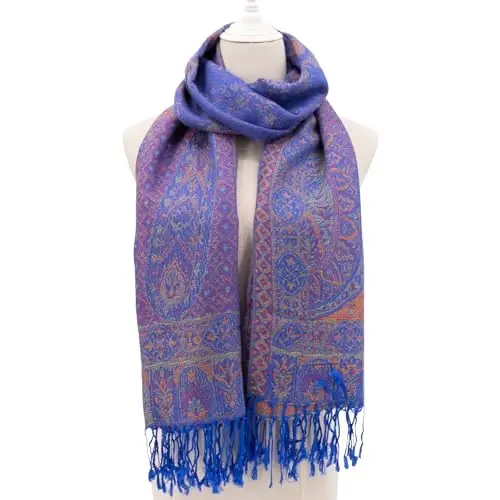 Ciormis Two Tone Silky Paisley PasModazoneina Shawl Scarf,Soft Women's Rave Jacquard PasModazoneinas Wrap Scarves - 5