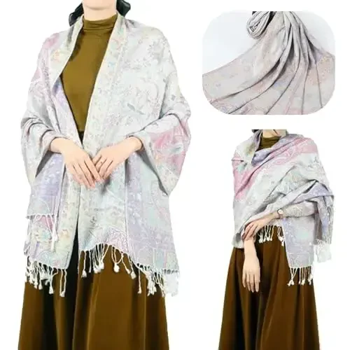 Ciormis Two Tone Silky Paisley PasModazoneina Shawl Scarf,Soft Women's Rave Jacquard PasModazoneinas Wrap Scarves - 3