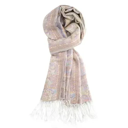 Ciormis Two Tone Silky Paisley PasModazoneina Shawl Scarf,Soft Women's Rave Jacquard PasModazoneinas Wrap Scarves - 4