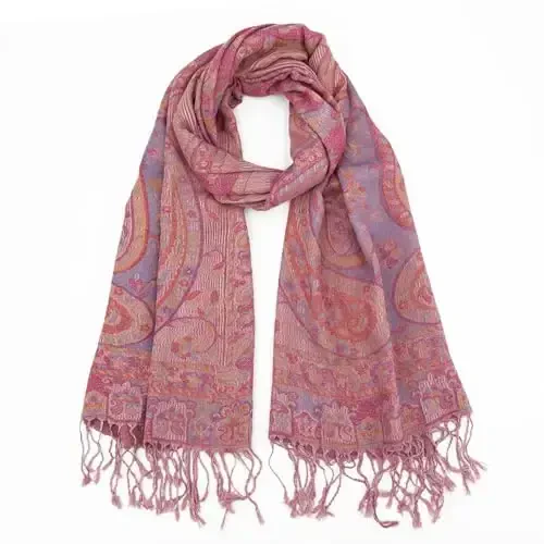 Ciormis Two Tone Silky Paisley PasModazoneina Shawl Scarf,Soft Women's Rave Jacquard PasModazoneinas Wrap Scarves - CIORMIS