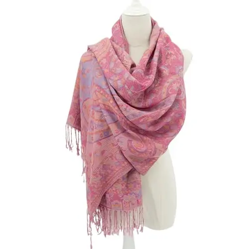 Ciormis Two Tone Silky Paisley PasModazoneina Shawl Scarf,Soft Women's Rave Jacquard PasModazoneinas Wrap Scarves - 4