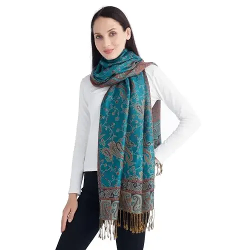 Ciormis Two Tone Silky Paisley PasModazoneina Shawl Scarf,Soft Women's Rave Jacquard PasModazoneinas Wrap Scarves - 4