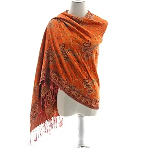 Ciormis Two Tone Silky Paisley PasModazoneina Shawl Scarf,Soft Women's Rave Jacquard PasModazoneinas Wrap Scarves - 4