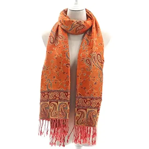 Ciormis Two Tone Silky Paisley PasModazoneina Shawl Scarf,Soft Women's Rave Jacquard PasModazoneinas Wrap Scarves - 5