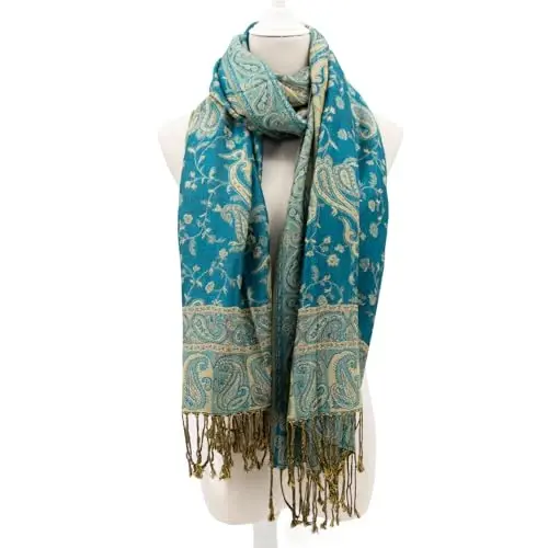 Ciormis Two Tone Silky Paisley PasModazoneina Shawl Scarf,Soft Women's Rave Jacquard PasModazoneinas Wrap Scarves - 3