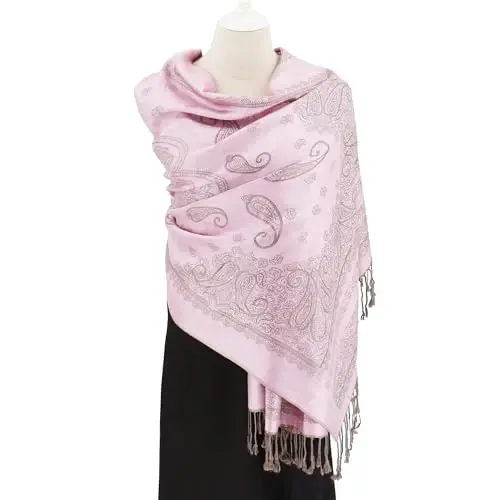 Ciormis Two Tone Silky Paisley PasModazoneina Shawl Scarf,Soft Women's Rave Jacquard PasModazoneinas Wrap Scarves - 4