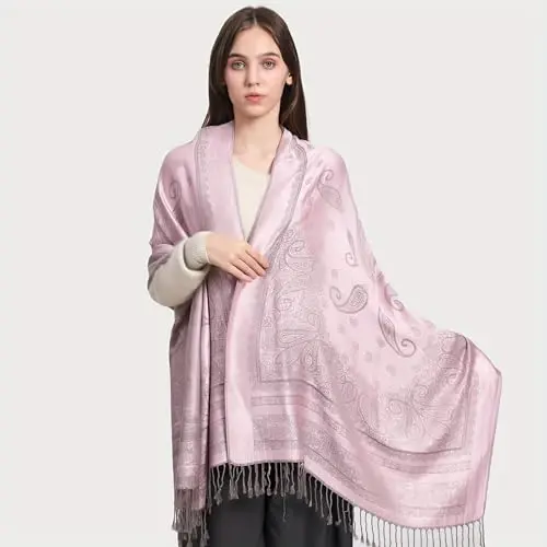 Ciormis Two Tone Silky Paisley PasModazoneina Shawl Scarf,Soft Women's Rave Jacquard PasModazoneinas Wrap Scarves - 5