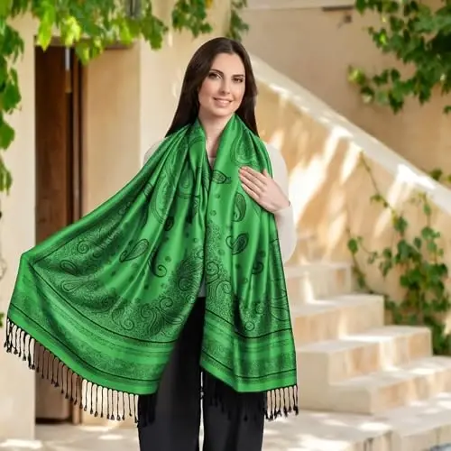 Ciormis Two Tone Silky Paisley PasModazoneina Shawl Scarf,Soft Women's Rave Jacquard PasModazoneinas Wrap Scarves - 4