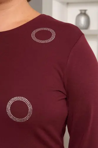 Circle Stone Embellished Plus Size Blouse Burgundy - BÜYÜKBEDENIZ (1)