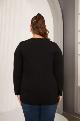 Circle Stone Embroidered Plus Size Blouse Black - 5
