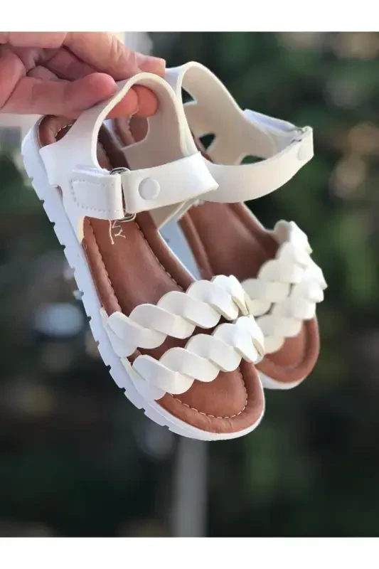 Cırt Cırtlı Çocuk Sandalet ,bebek Sandalet ,kaydırmaz Taban Yazlık Çocuk Ayakkabısı-Beyaz - 4