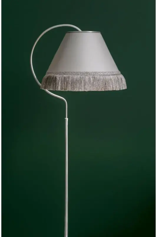 Çise Lambader Elips Siyah Gümüş Patine Gri Püsküllü ⭐️Açık Gri Kumaş Tek Ayaklı Lambader Salon Lamba-SİYAH GÜMÜŞ PATİNE - 1