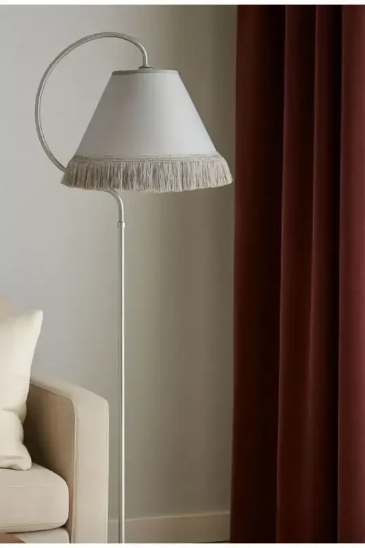 Cise Ellipse Black Silver Patina Gray Tassel Floor Lamp - 2