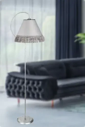 Cise Ellipse Black Silver Patina Gray Tassel Floor Lamp - 7