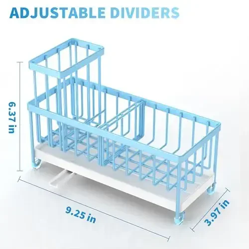 Cisily Blue Sponge Holder for Kitchen Sink, Sink Caddy Organizer with High Brush Holder, Kitchen Countertop Organizers and Storage Essentials, Rustproof 304 Stainless Steel, Soap Dispenser Organize - 5