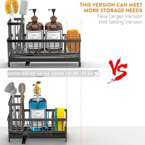 Cisily oshxona lavabosi uchun qo'shimcha katta qora g'ovak ushlagichi, baland cho'tka ushlagichi bilan lavabo tashkilotchisi, oshxona usti tashkilotchilari va saqlash uchun zarur buyumlar, zanglamaydigan 304 zanglamaydigan po'lat - 2