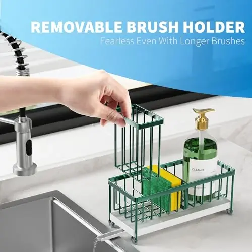 Cisily Oshxona uchun gubka ushlagichi, baland cho'tka ushlagichi bilan lavabo uchun Caddy Organizer, peshtaxta organizatorlari va zanglamaydigan 304 zanglamaydigan po'latdan yasalgan, to'q yashil oshxona dekorasi va aksessuarlari - 4