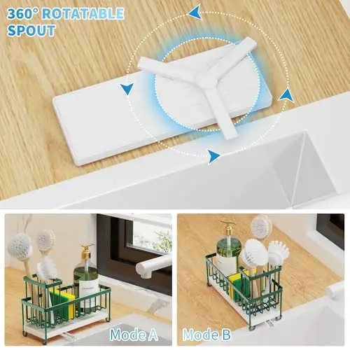 Cisily Oshxona uchun gubka ushlagichi, baland cho'tka ushlagichi bilan lavabo uchun Caddy Organizer, peshtaxta organizatorlari va zanglamaydigan 304 zanglamaydigan po'latdan yasalgan, to'q yashil oshxona dekorasi va aksessuarlari - 3