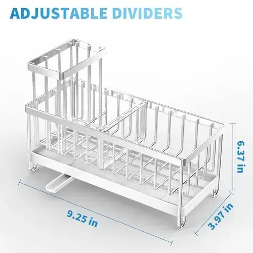 Cisily Silver Sponge Holder for Kitchen Sink, Sink Caddy Organizer with High Brush Holder, Kitchen Countertop Organizers and Storage Essentials, Rustproof 304 Stainless Steel, Soap Dispenser Organize - 2